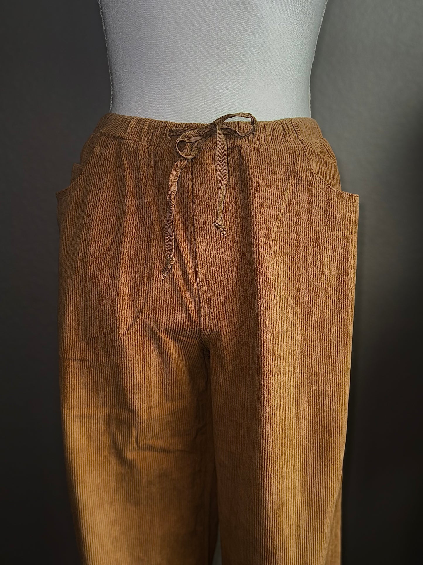 Wide-Leg Drawstring Corduroy Pants