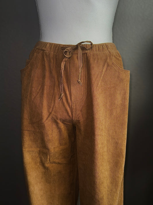 Wide-Leg Drawstring Corduroy Pants