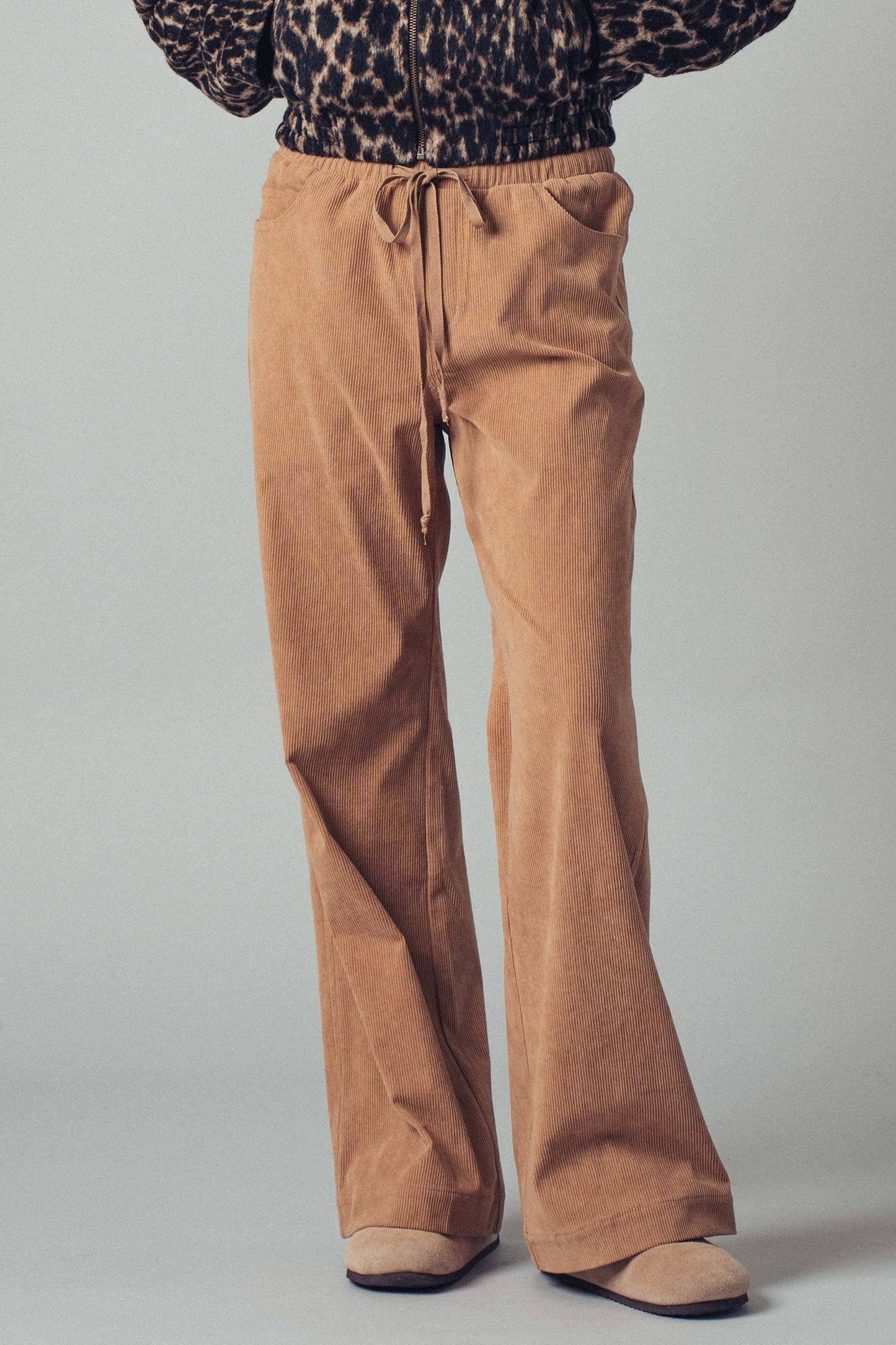 Wide-Leg Drawstring Corduroy Pants