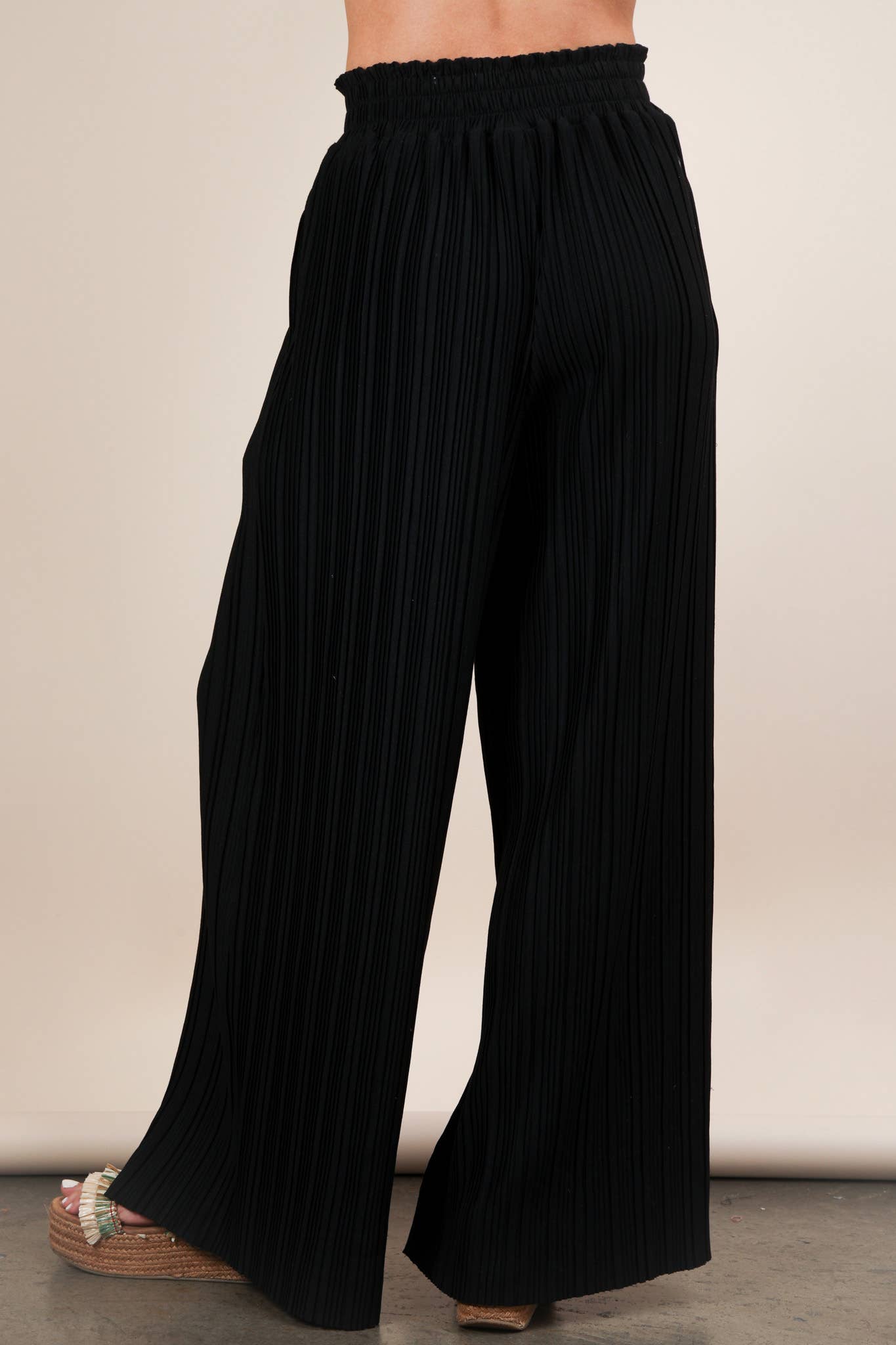 Solid Wide Leg Pleated Pants