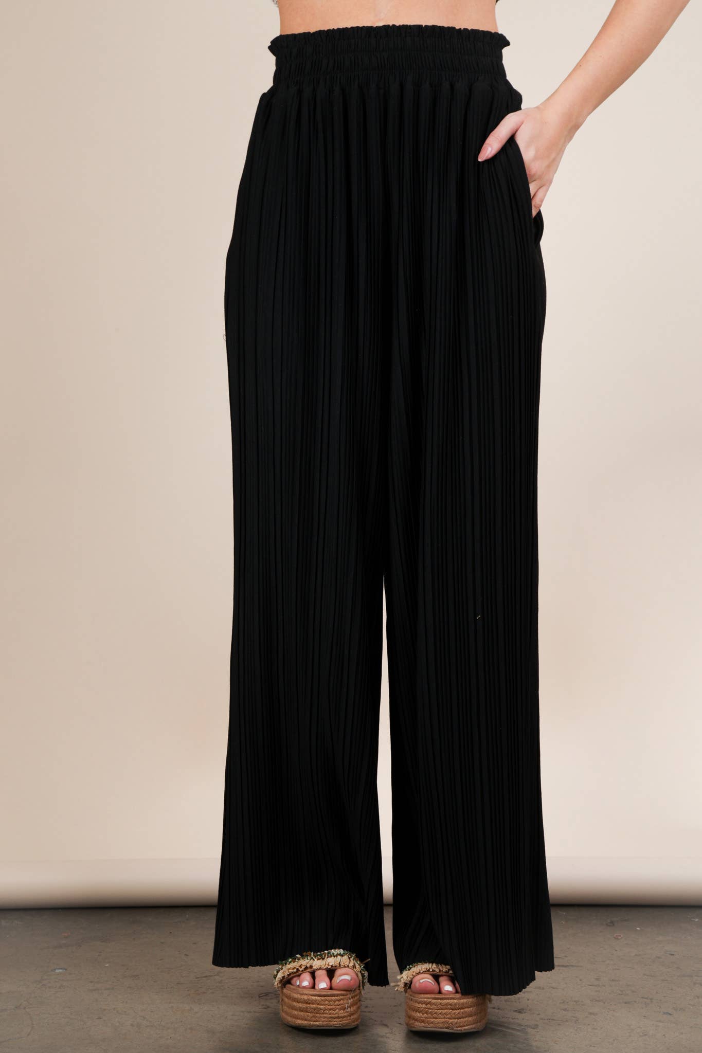 Solid Wide Leg Pleated Pants