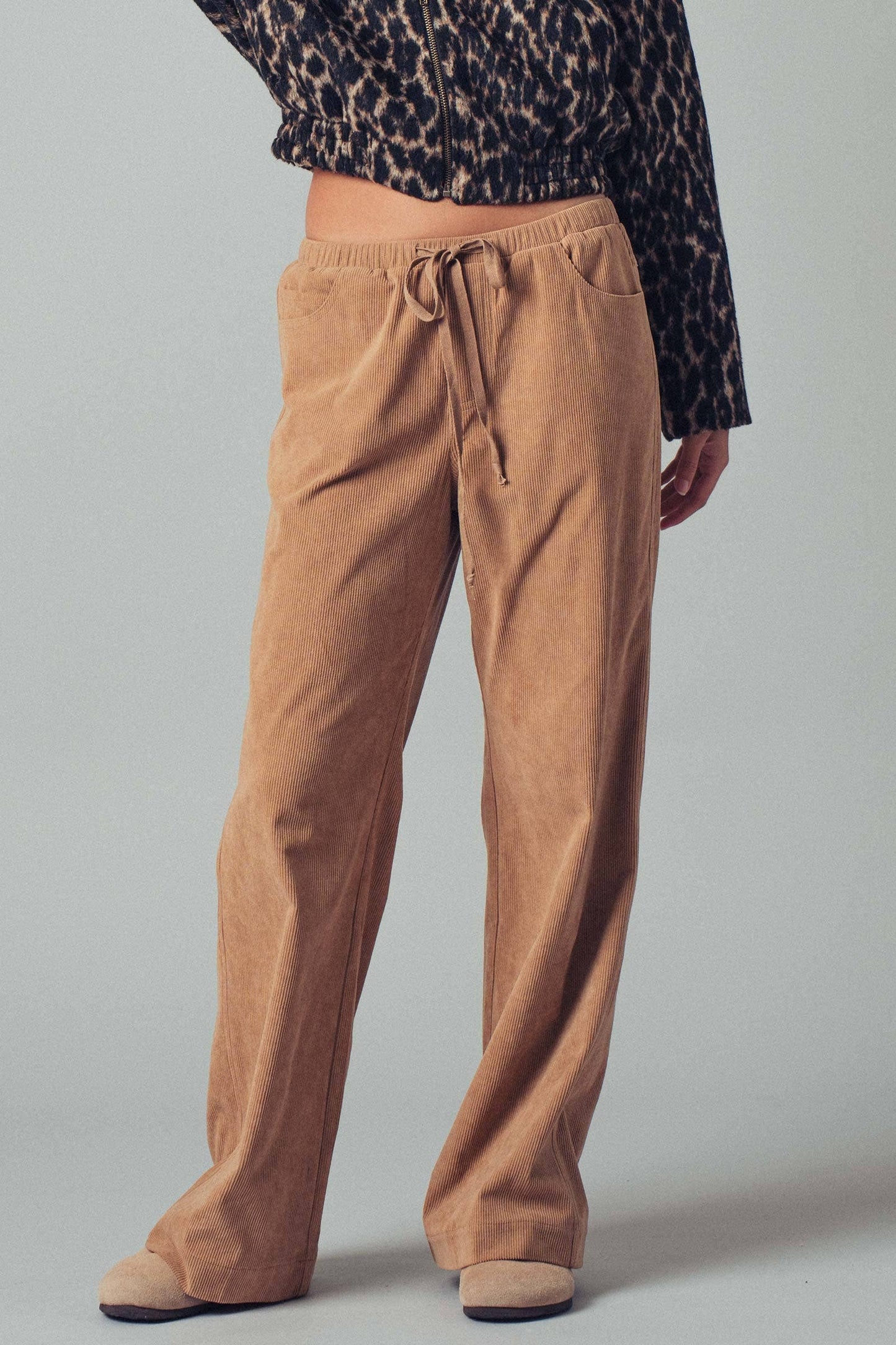 Wide-Leg Drawstring Corduroy Pants